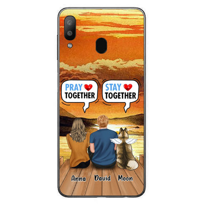 Custom Personalized Couple With Pet Phone Case - Couple With Upto 2 Pets - Gift Idea For Dog/Cat Lover - Pray Together Stay Together - Case For iPhone And Samsung