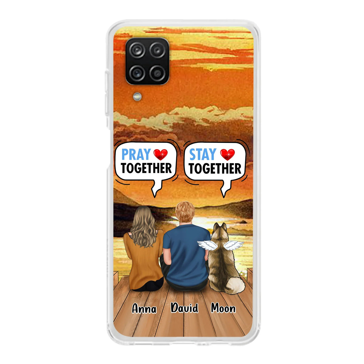 Custom Personalized Couple With Pet Phone Case - Couple With Upto 2 Pets - Gift Idea For Dog/Cat Lover - Pray Together Stay Together - Case For iPhone And Samsung