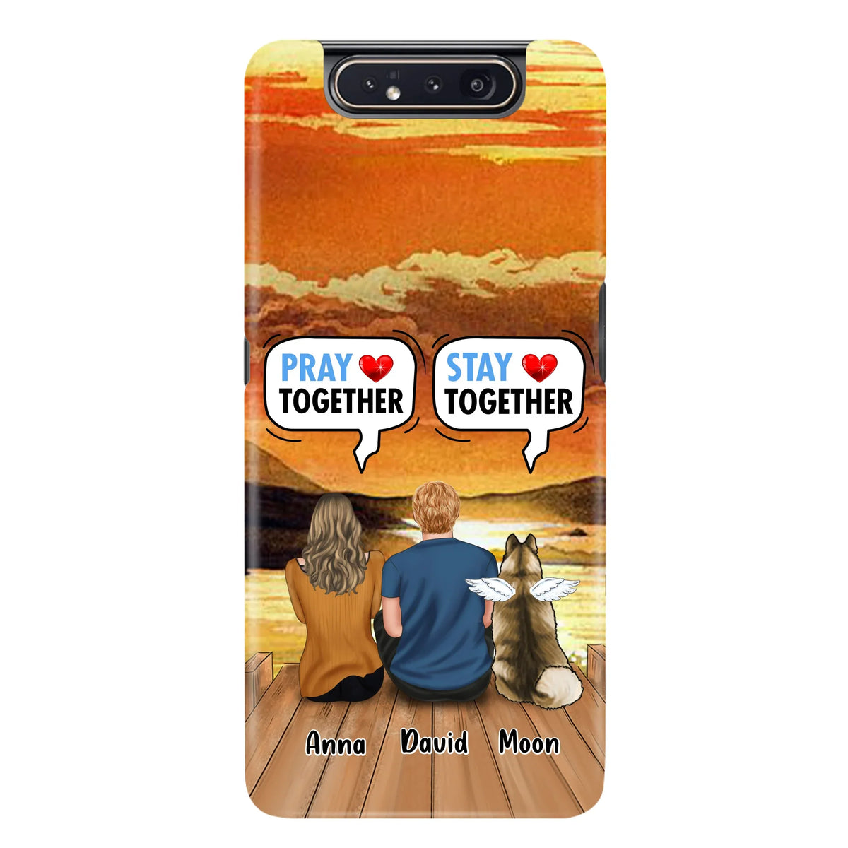 Custom Personalized Couple With Pet Phone Case - Couple With Upto 2 Pets - Gift Idea For Dog/Cat Lover - Pray Together Stay Together - Case For iPhone And Samsung