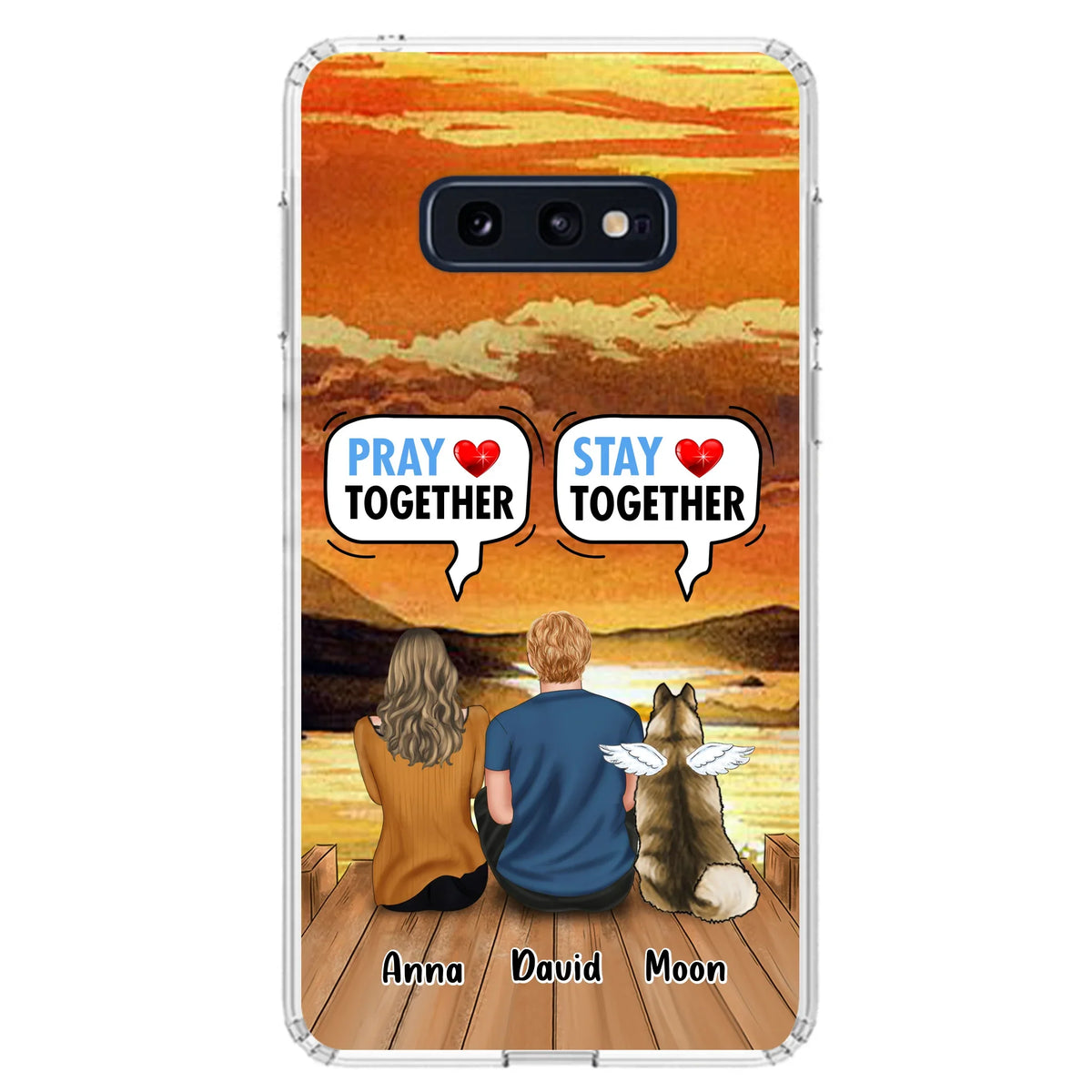 Custom Personalized Couple With Pet Phone Case - Couple With Upto 2 Pets - Gift Idea For Dog/Cat Lover - Pray Together Stay Together - Case For iPhone And Samsung