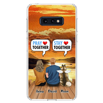 Custom Personalized Couple With Pet Phone Case - Couple With Upto 2 Pets - Gift Idea For Dog/Cat Lover - Pray Together Stay Together - Case For iPhone And Samsung