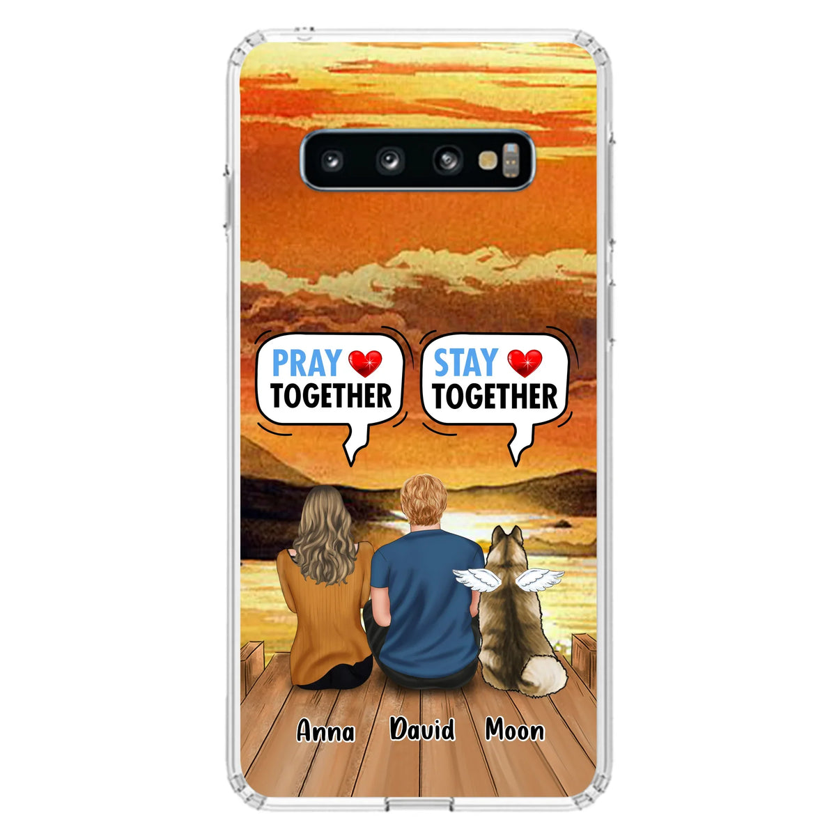 Custom Personalized Couple With Pet Phone Case - Couple With Upto 2 Pets - Gift Idea For Dog/Cat Lover - Pray Together Stay Together - Case For iPhone And Samsung