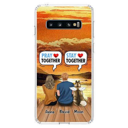 Custom Personalized Couple With Pet Phone Case - Couple With Upto 2 Pets - Gift Idea For Dog/Cat Lover - Pray Together Stay Together - Case For iPhone And Samsung