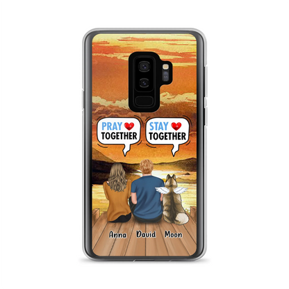 Custom Personalized Couple With Pet Phone Case - Couple With Upto 2 Pets - Gift Idea For Dog/Cat Lover - Pray Together Stay Together - Case For iPhone And Samsung