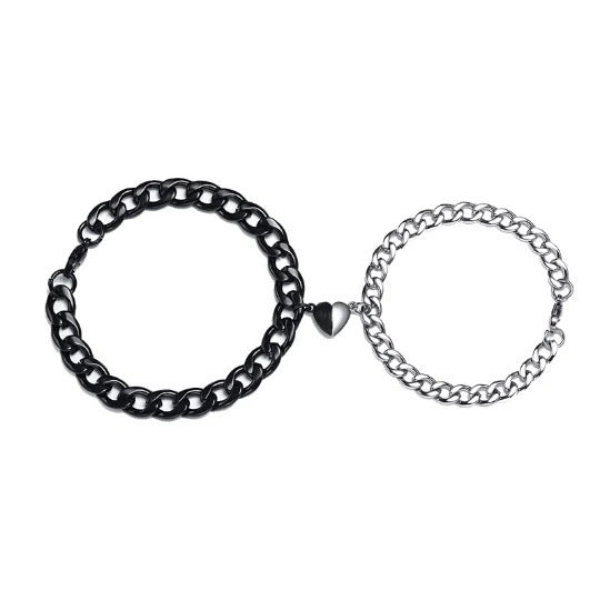 Magnetic Couple Bracelet Set with Cuban Link Chain