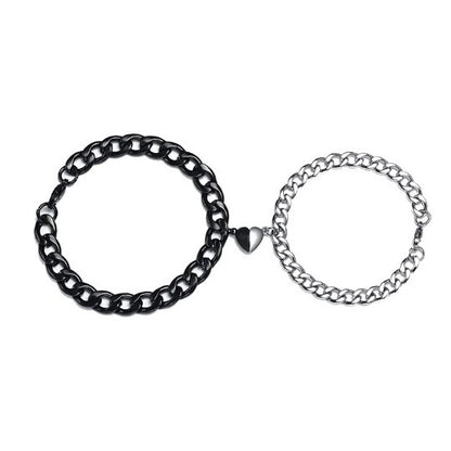Magnetic Couple Bracelet Set with Cuban Link Chain