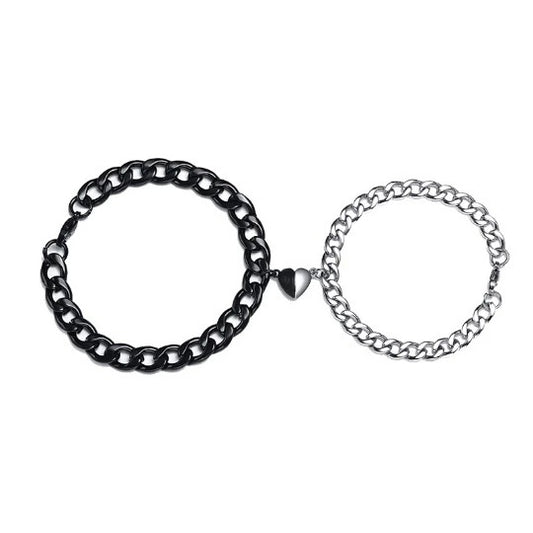 Magnetic Couple Bracelet Set with Cuban Link Chain