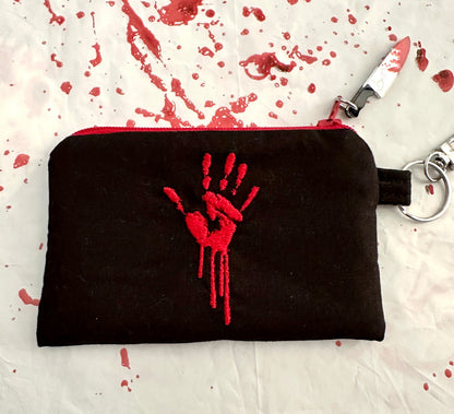 Horror Lover Bloody Handprint Cotton Zipper Pouch for Cash, Cards, Ear Buds