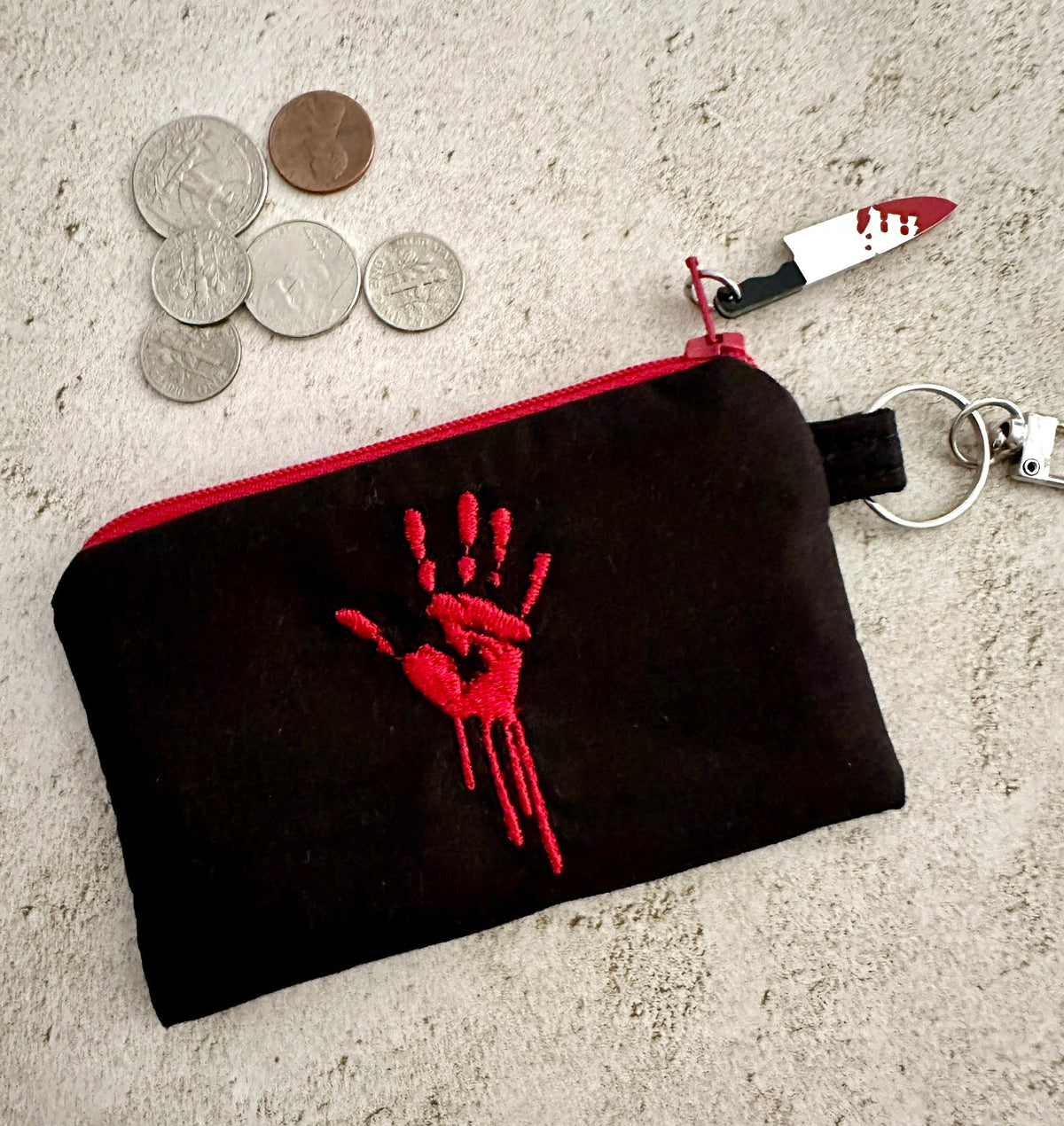 Horror Lover Bloody Handprint Cotton Zipper Pouch for Cash, Cards, Ear Buds