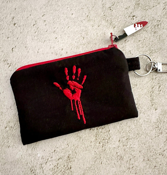 Horror Lover Bloody Handprint Cotton Zipper Pouch for Cash, Cards, Ear Buds