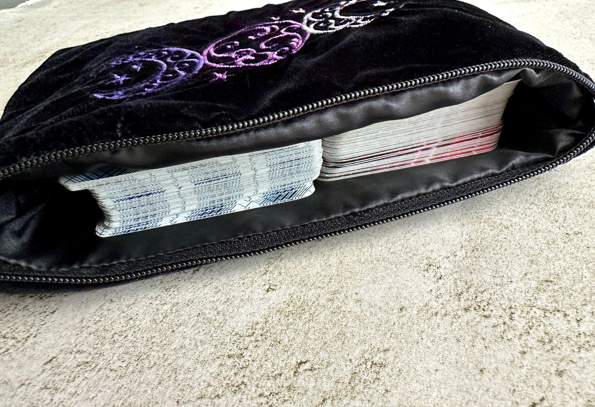 Witchy Triple Moon Embroidered Velvet Tarot Bag