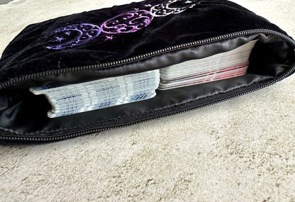 Witchy Triple Moon Embroidered Velvet Tarot Bag