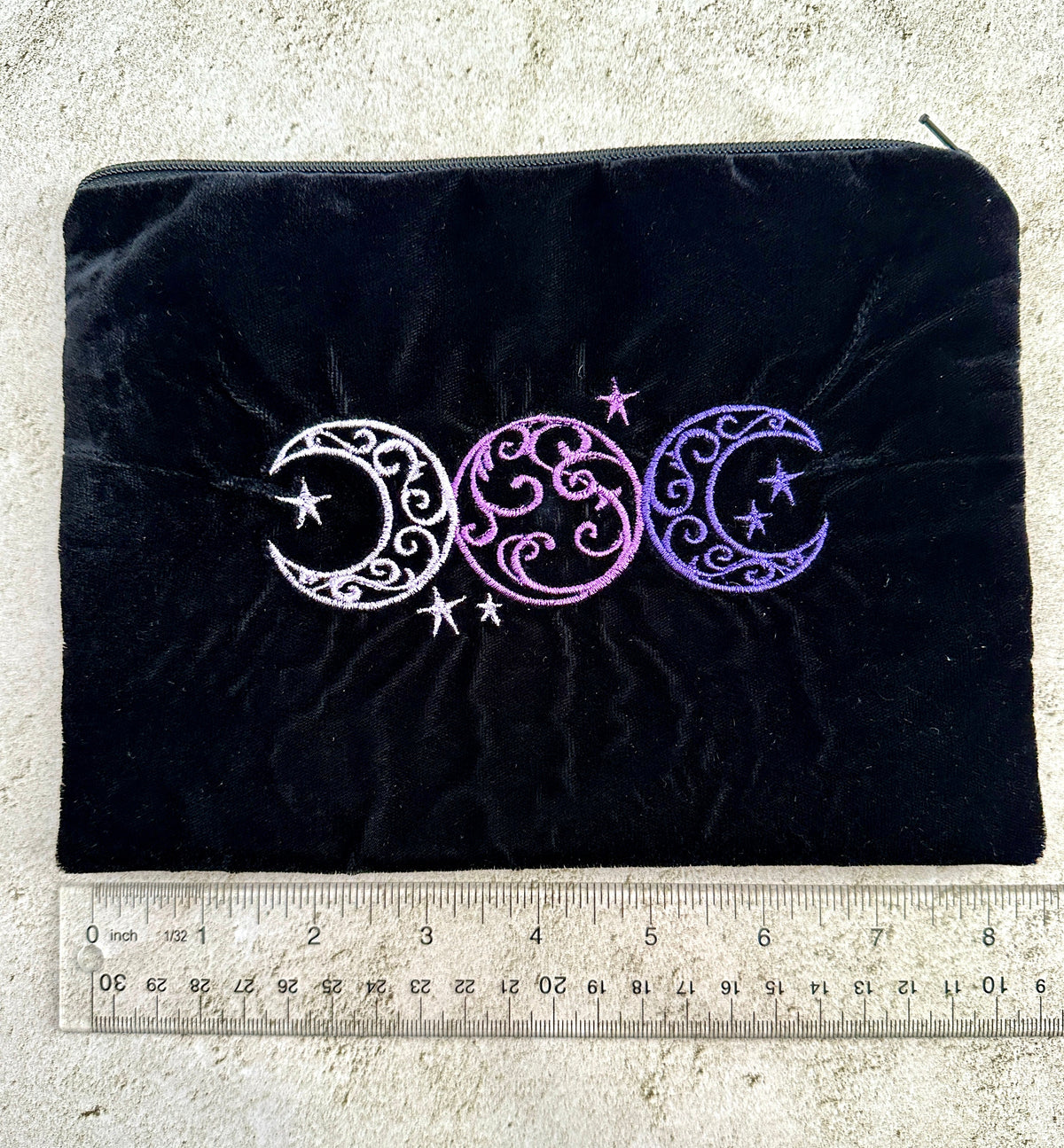 Witchy Triple Moon Embroidered Velvet Tarot Bag