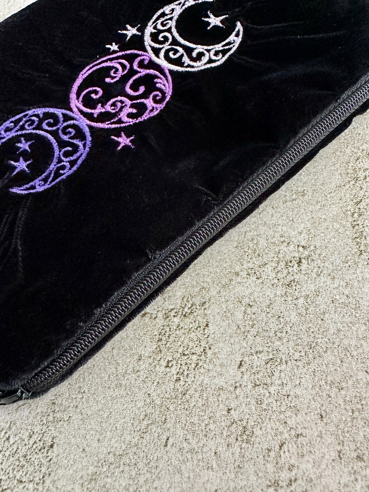 Witchy Triple Moon Embroidered Velvet Tarot Bag