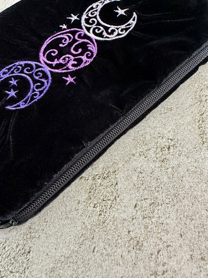 Witchy Triple Moon Embroidered Velvet Tarot Bag