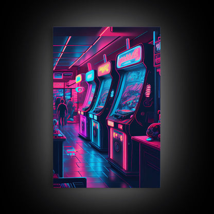 Game Room Decor, Framed Canvas Print, Synthwave Arcade, Boys Room, Gamer Gift, Gaming Wall Art, Video Game Posters, Teen Room