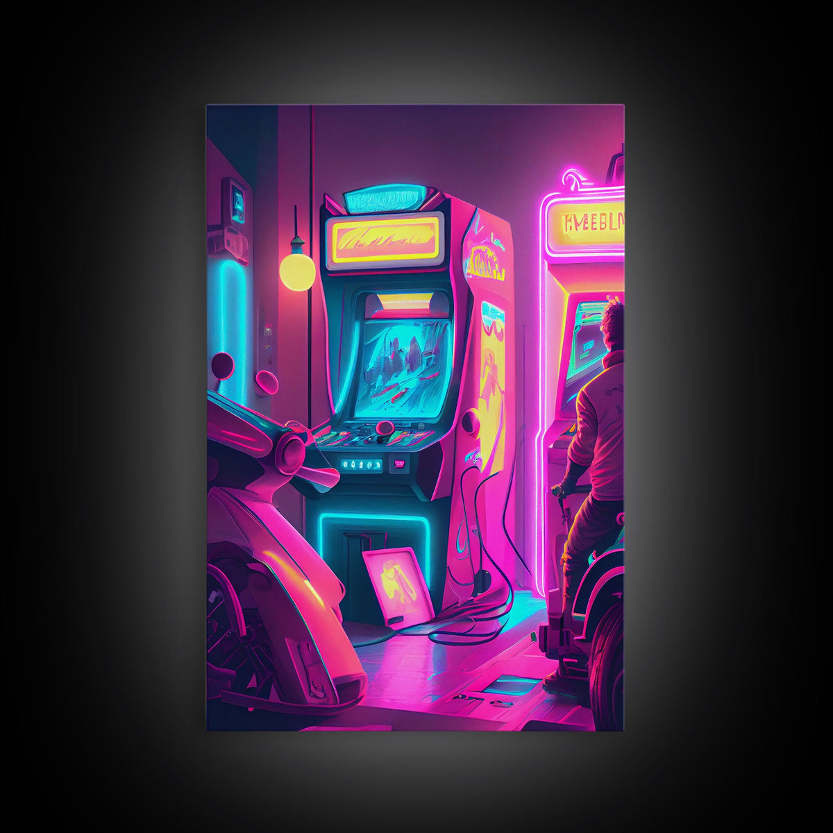 Game Room Decor, Framed Canvas Print, Synthwave Arcade, Boys Room, Gamer Gift, Gaming Wall Art, Video Game Posters, Teen Room