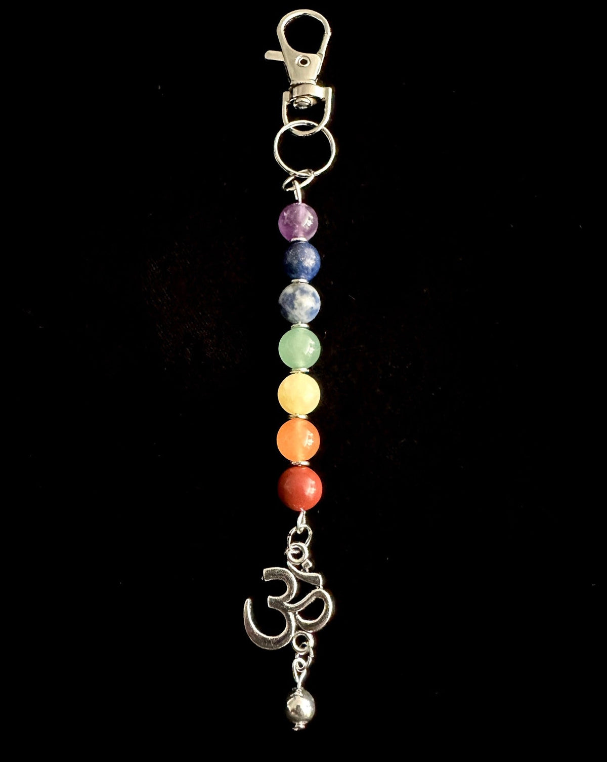 7 Chakra Crystal Gemstone Bag Charm Keychain - Choose Silver Lotus, Moon, Om Charm