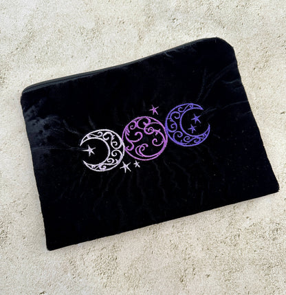 Witchy Triple Moon Embroidered Velvet Tarot Bag