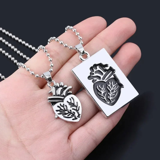 Pair Of Lovers Fashion Puzzle Anatomical Heart Necklaces Pendants Stainless Steel Chain Couple Collares Women Valentine Day Gift