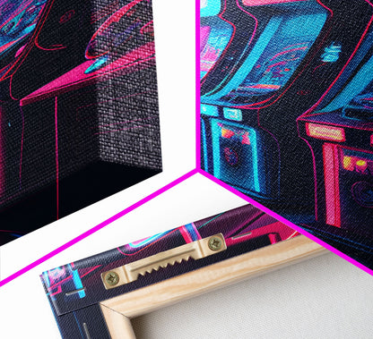 Game Room Decor, Framed Canvas Print, Synthwave Arcade, Boys Room, Gamer Gift, Gaming Wall Art, Video Game Posters, Teen Room