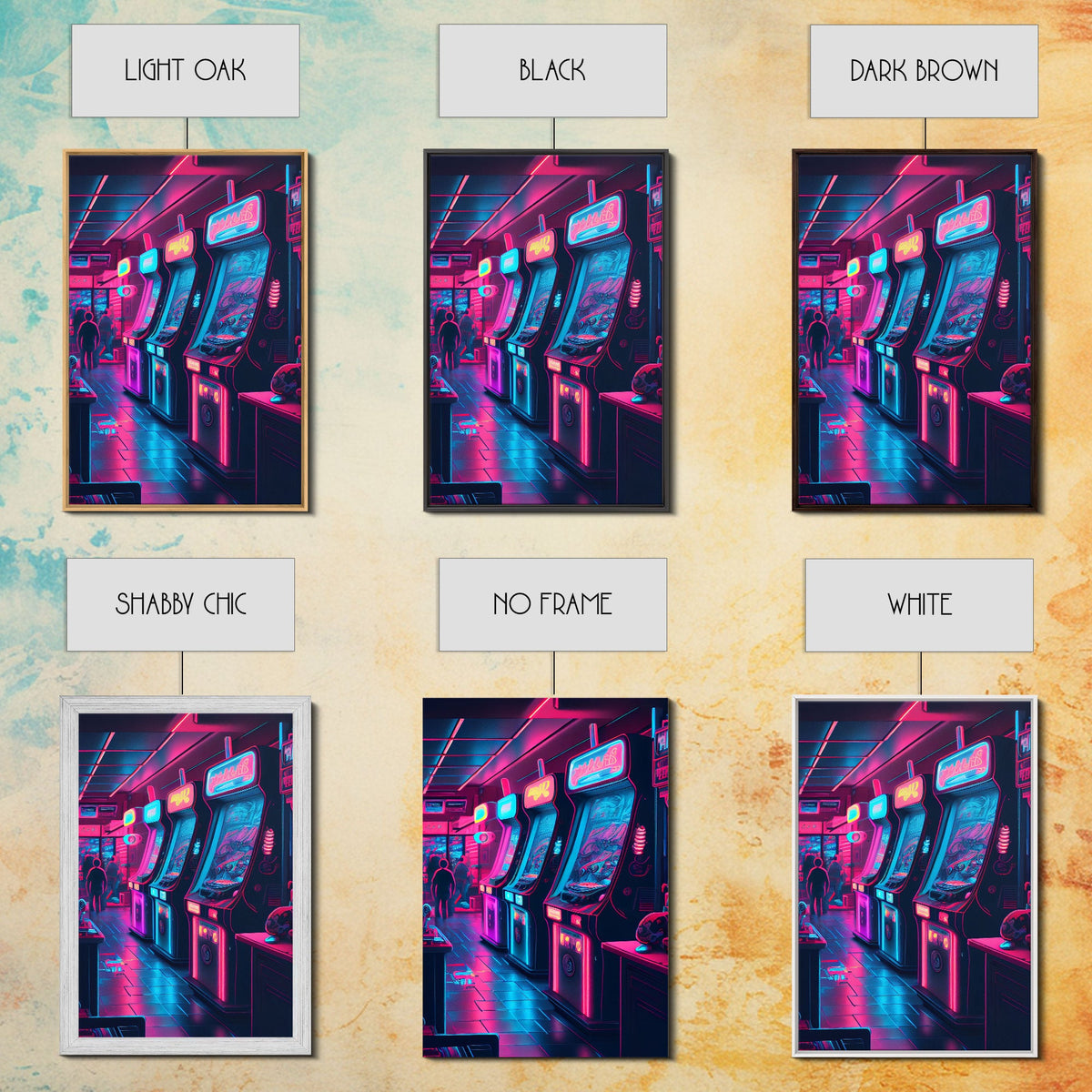 Game Room Decor, Framed Canvas Print, Synthwave Arcade, Boys Room, Gamer Gift, Gaming Wall Art, Video Game Posters, Teen Room