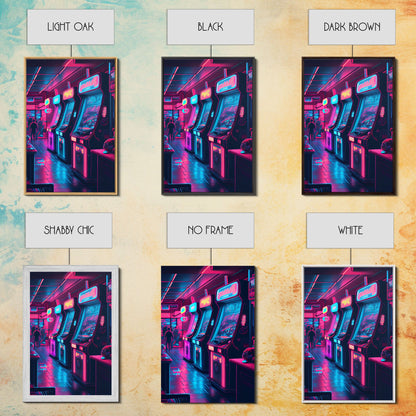 Game Room Decor, Framed Canvas Print, Synthwave Arcade, Boys Room, Gamer Gift, Gaming Wall Art, Video Game Posters, Teen Room
