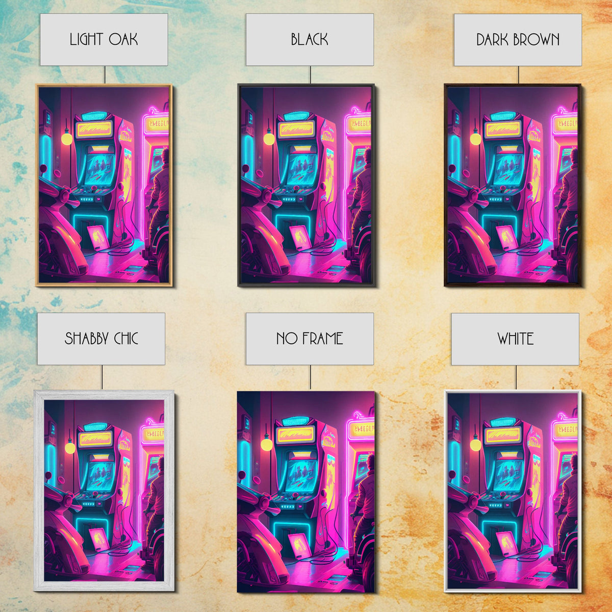 Game Room Decor, Framed Canvas Print, Synthwave Arcade, Boys Room, Gamer Gift, Gaming Wall Art, Video Game Posters, Teen Room