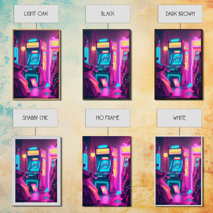 Game Room Decor, Framed Canvas Print, Synthwave Arcade, Boys Room, Gamer Gift, Gaming Wall Art, Video Game Posters, Teen Room