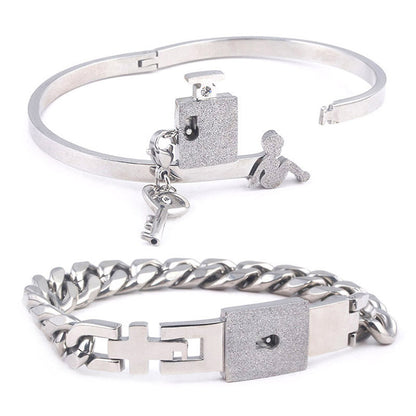 Women's & Men's Valentine's Day Gift Titanium Steel Couple Lock Heart Key Bracelet