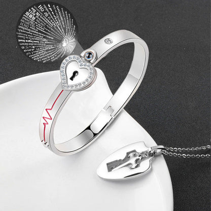 Women's & Men's Valentine's Day Gift Titanium Steel Couple Lock Heart Key Bracelet