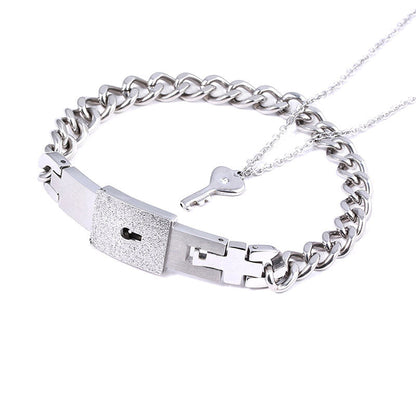 Women's & Men's Valentine's Day Gift Titanium Steel Couple Lock Heart Key Bracelet