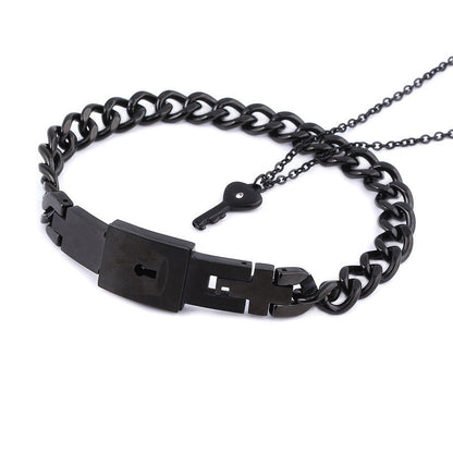 Women's & Men's Valentine's Day Gift Titanium Steel Couple Lock Heart Key Bracelet