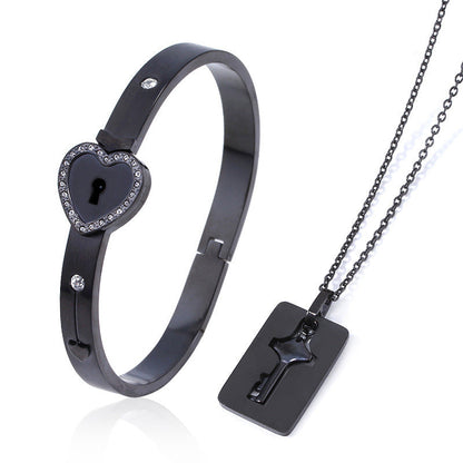 Women's & Men's Valentine's Day Gift Titanium Steel Couple Lock Heart Key Bracelet