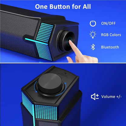 Bluetooth Computer Speakers for PC Desktop Monitor, Gaming PC Sound Bar-Wired USB-Powered,Superb Stereo Sound,with LED Lighting