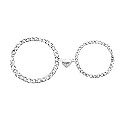 Magnetic Couple Bracelet Set with Cuban Link Chain