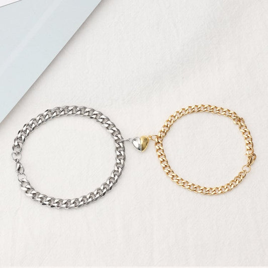 Magnetic Couple Bracelet Set with Cuban Link Chain