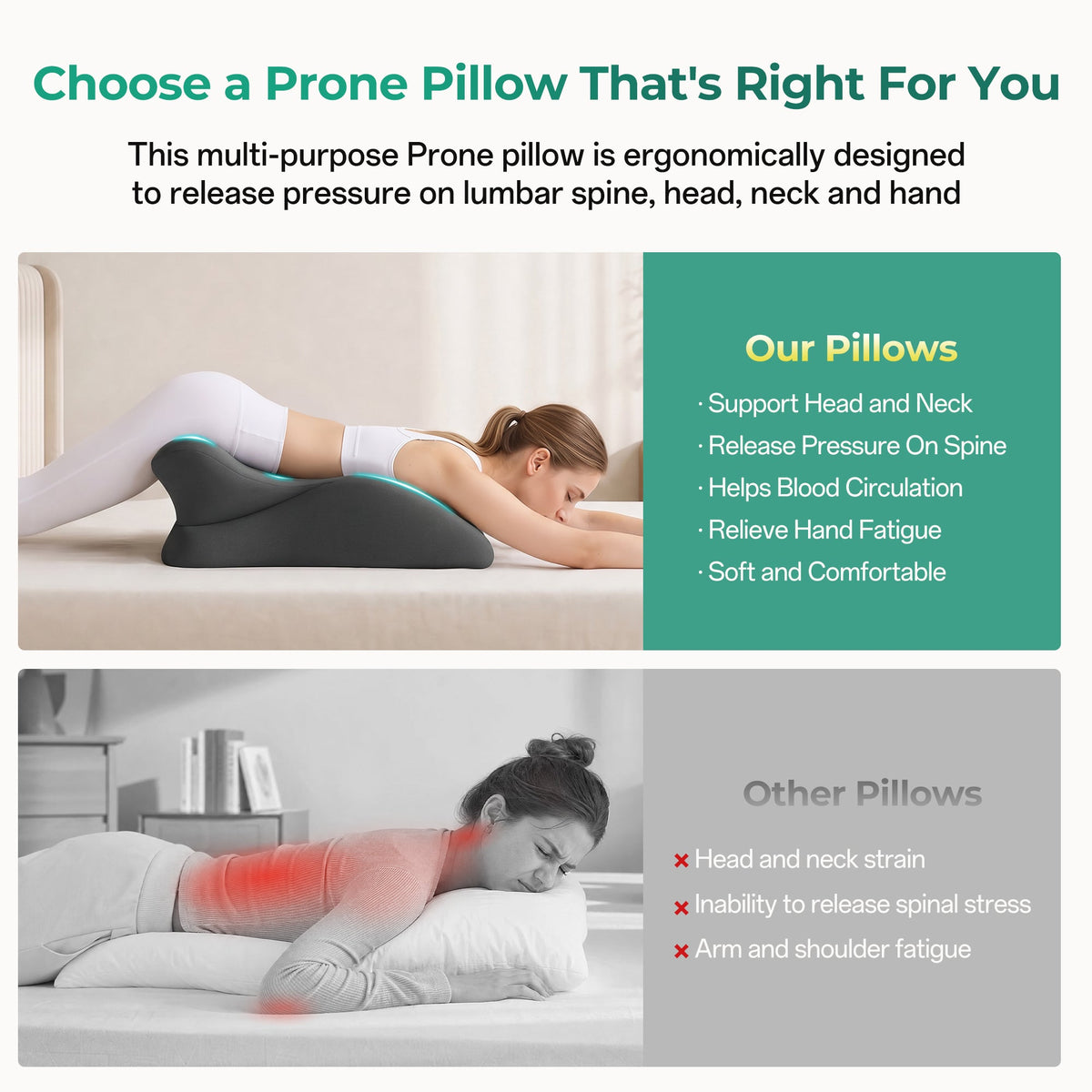 27° Ergonomic Memory Foam Support Pillow for Couples - Grey