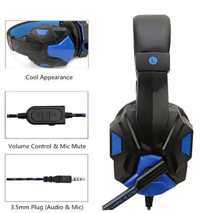Gaming Red Black Wired Headset Stereo Gamer Headphone  Noise Cancelling Over Ear Headphones With Mic LED Light Bass Surround Soft Memory Earmuffs For Laptop
