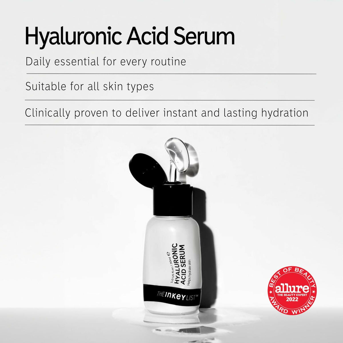 The INKEY List Hyaluronic Acid Serum 1oz - Hydrating Plump Smooth Skin New